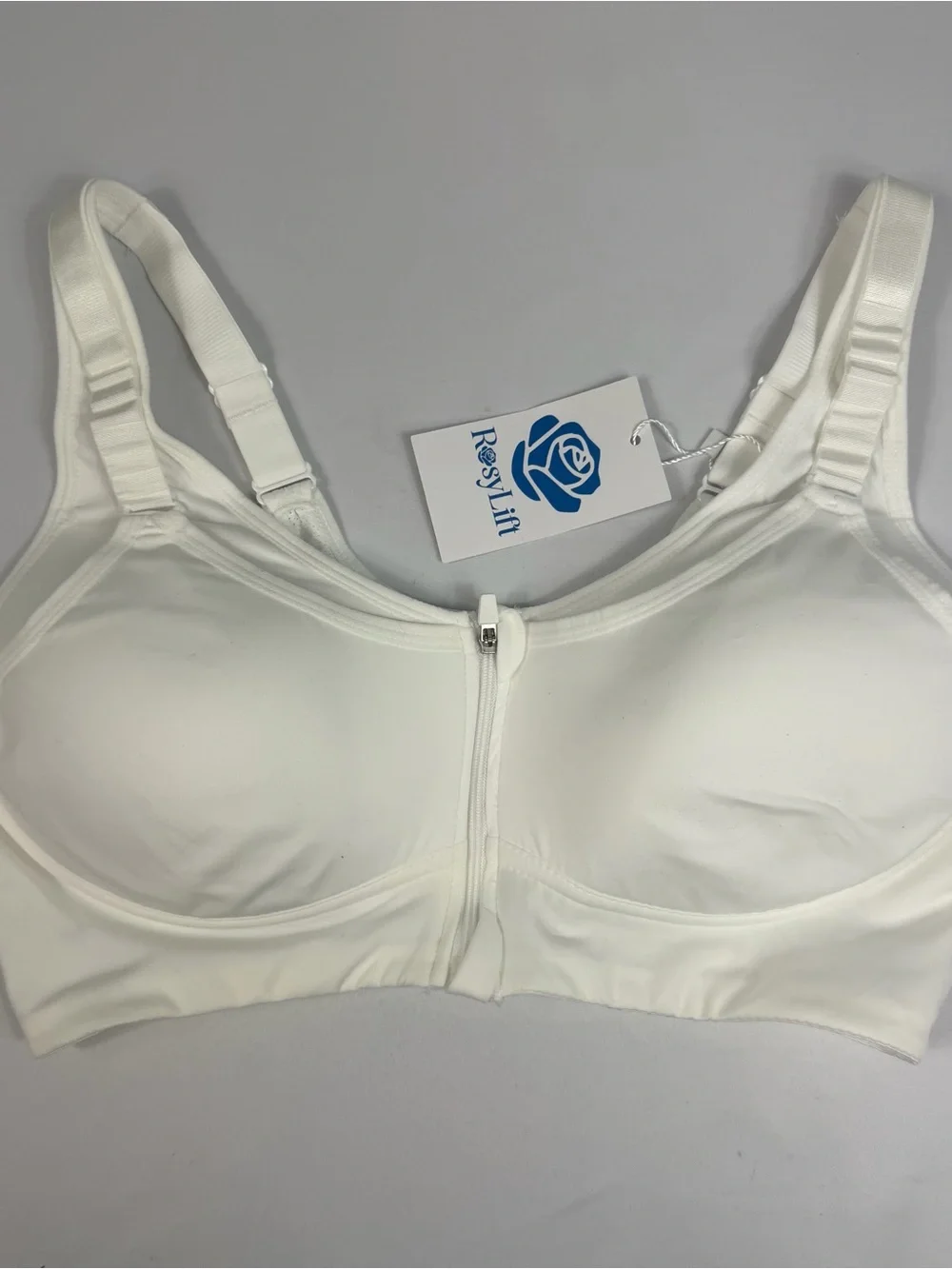 RosyLift White Front Zip Support Bra Size L 2.0 NWT Adjustable Straps